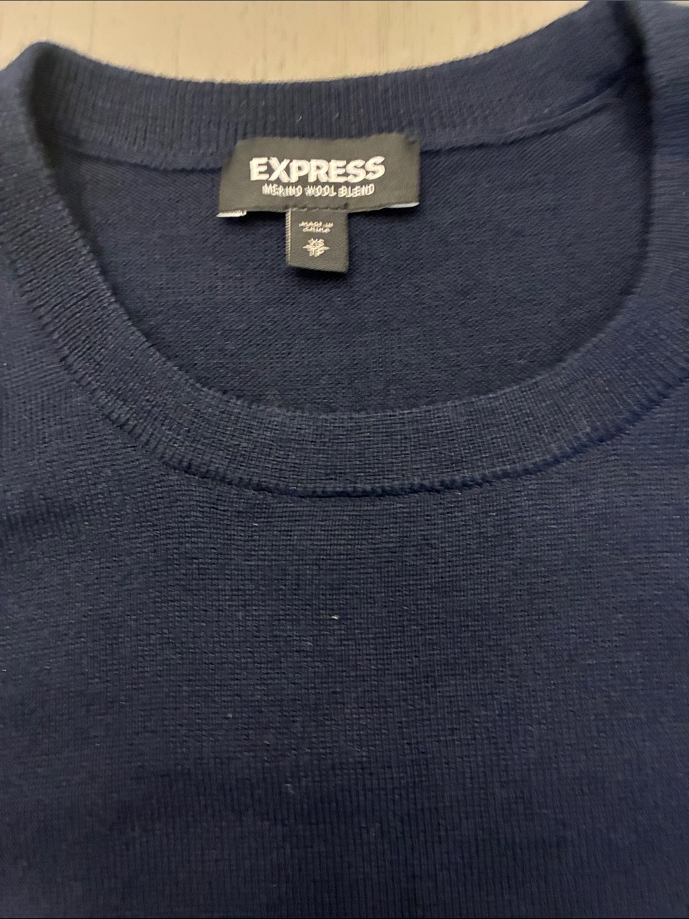 Express Men's Navy Crewneck Merino Blend Sweater